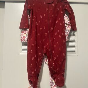 Carter's Deep Red Cherry Pattern Footie